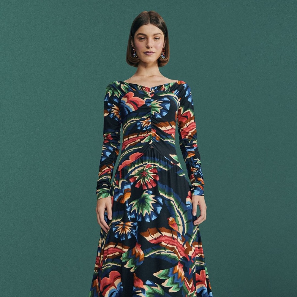 Farm rio long sleeve floral maxi dress in XS